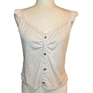 Lace Trim Button-Down Tank Top